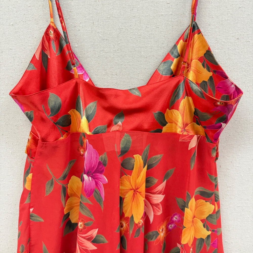 Vintage Intimate Secrets Red Floral Babydoll Chemise Lingerie Sheer Hem Medium - Picture 5 of 11
